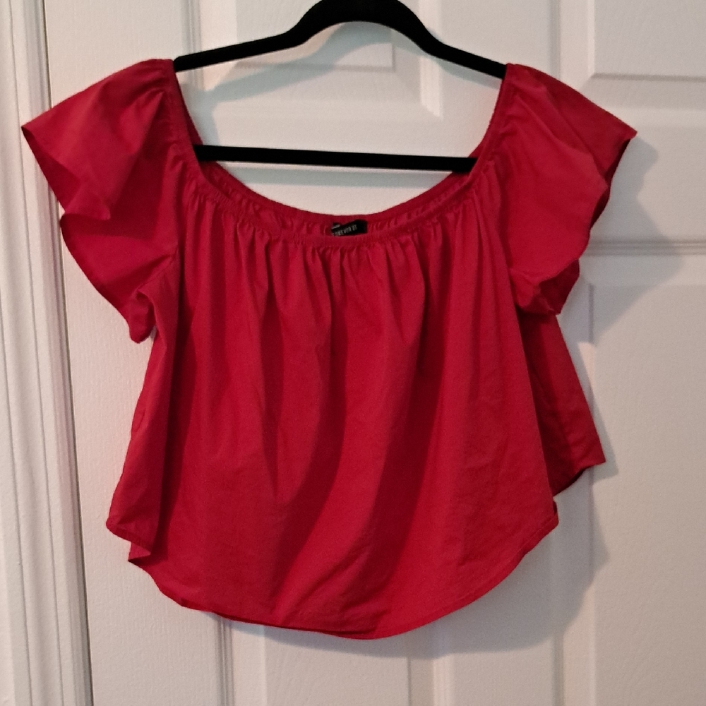 Forever 21 Red Ruffle Sleeve Blouse Size S